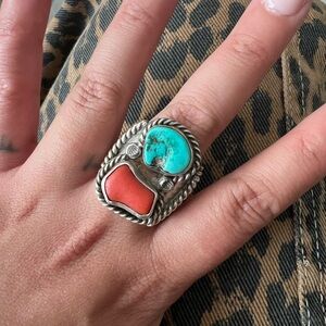 Turquoise and Coral Ring size 12